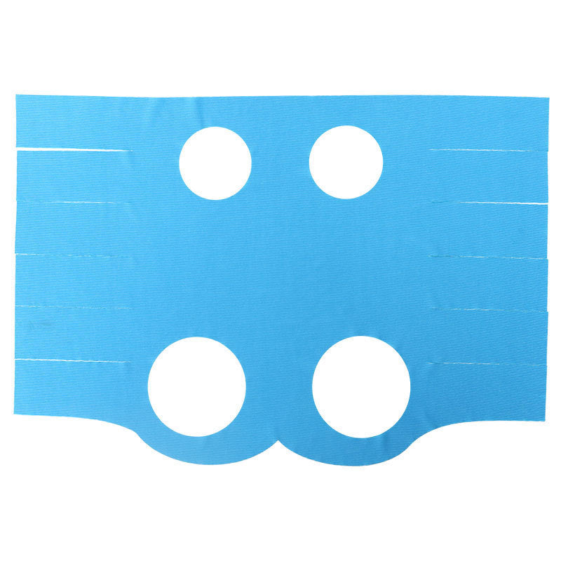 Breathable pet recovery suit in light blue, laid flat showing leg openings and side ties.