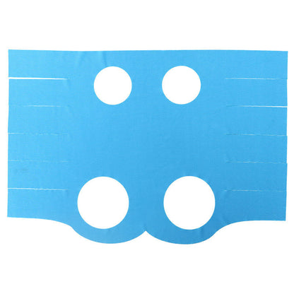 Breathable pet recovery suit in light blue, laid flat showing leg openings and side ties.