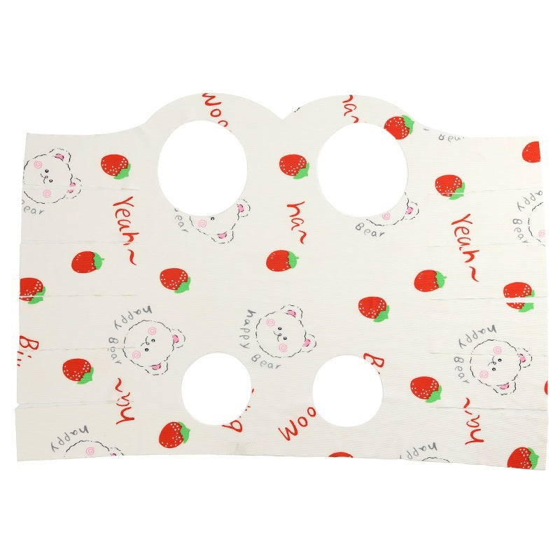 Breathable pet recovery suit in cream with strawberry and teddy bear pattern.