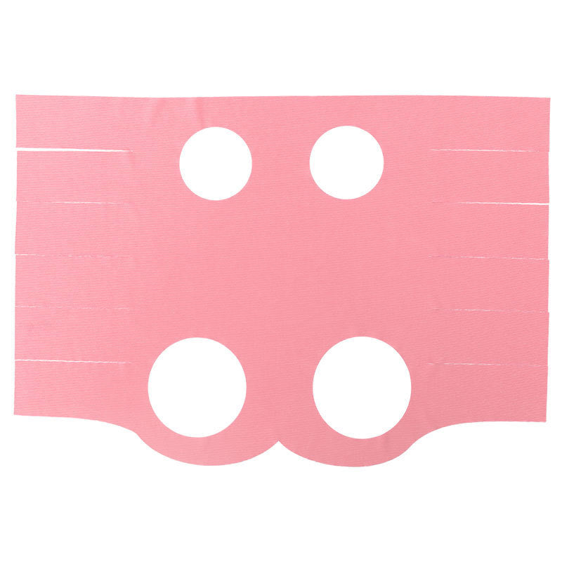 Breathable pet recovery suit in pink, laid flat showing leg openings and side ties.