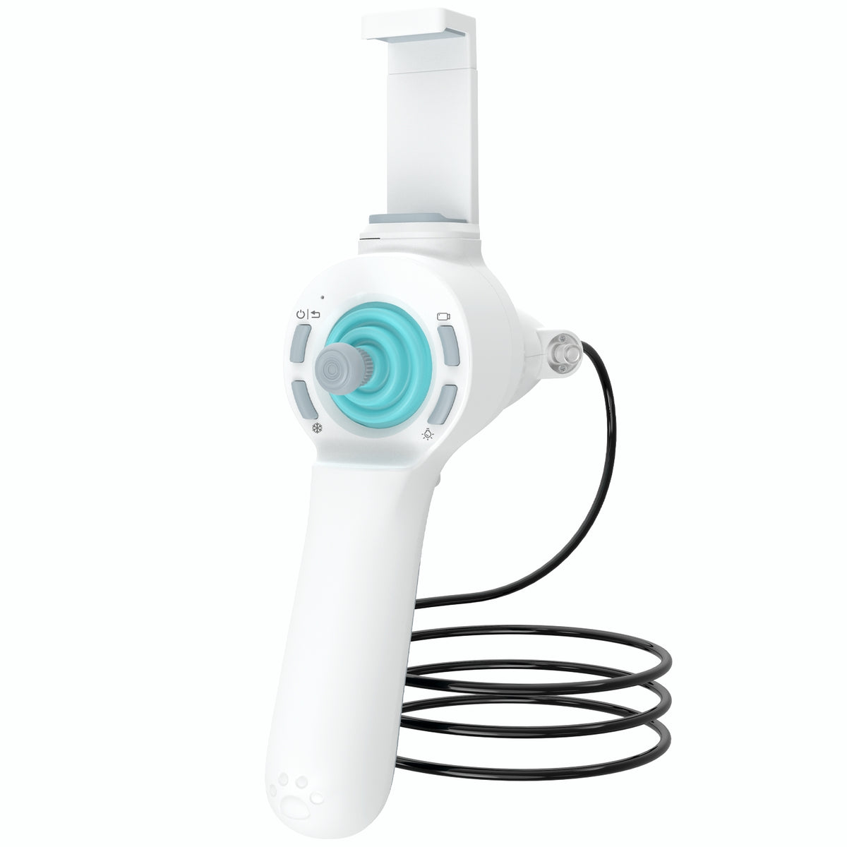 SI LITE veterinary endoscope handle with smartphone mount, front view.