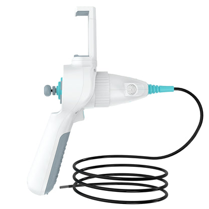 SI LITE veterinary endoscope with pistol-grip handle, smartphone mount and coiled probe cable.