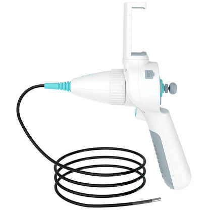 SI LITE veterinary endoscope rear view showing joystick, USB port and smartphone mount.